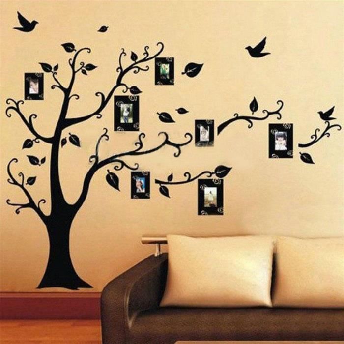 Sticker mural famille d'accueil bricolage photo de décoration arbre noir  autocollant amovible art de vinyle - Cdiscount Maison