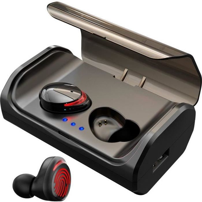 GOBRO Écouteur Bluetooth 5.0 Oreillette sans Fil Contrôle Tactile avec Micro Boîte de Charge 3000mAh pour iPhone Android Tablette