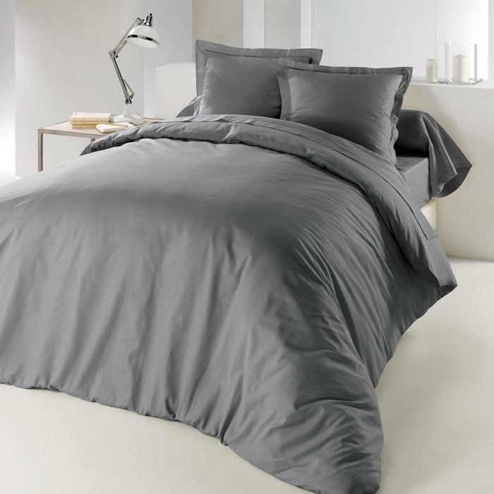 Housse de Couette Unie en Coton 57 Fils-cm2 Gris souris 260 x 240 cm ...