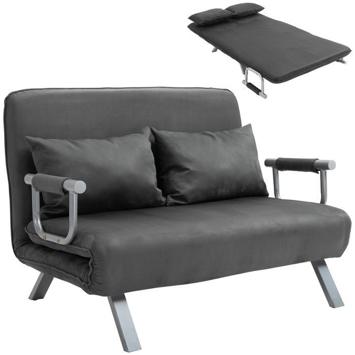 canape lit canape convertible 2 places dehoussable grand confort 2 coussins fournis pieds accoudoirs metal suede gris 105x80x78cm cdiscount maison