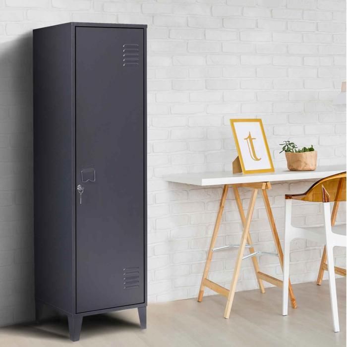 IDMARKET Armoire vestiaire ESTER 1 porte métal gris foncé design industriel IDMARKET Armoire vestiaire ESTER 1 porte métal gris foncé design industriel