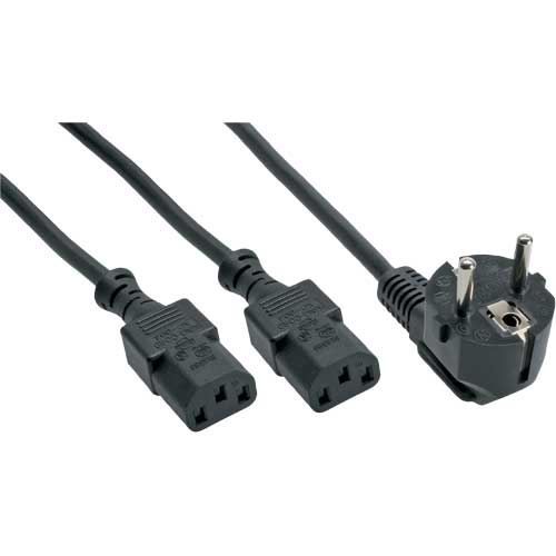 Câble InLine® secteur Y, 1x prise vers 3 connecteurs IEC, 1,8 m