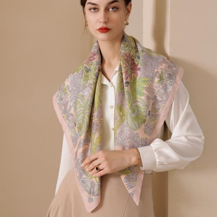 rétro foulard pour femme imprimé écharpe carré pour le printemps et l´été - rose