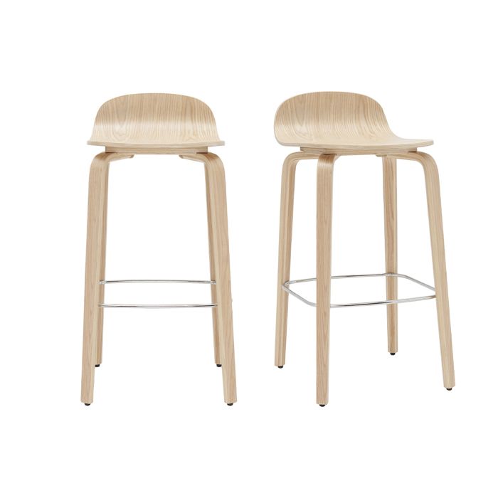 Miliboo - Tabourets de bar scandinaves bois chêne H68 cm (lot de 2) OBRA