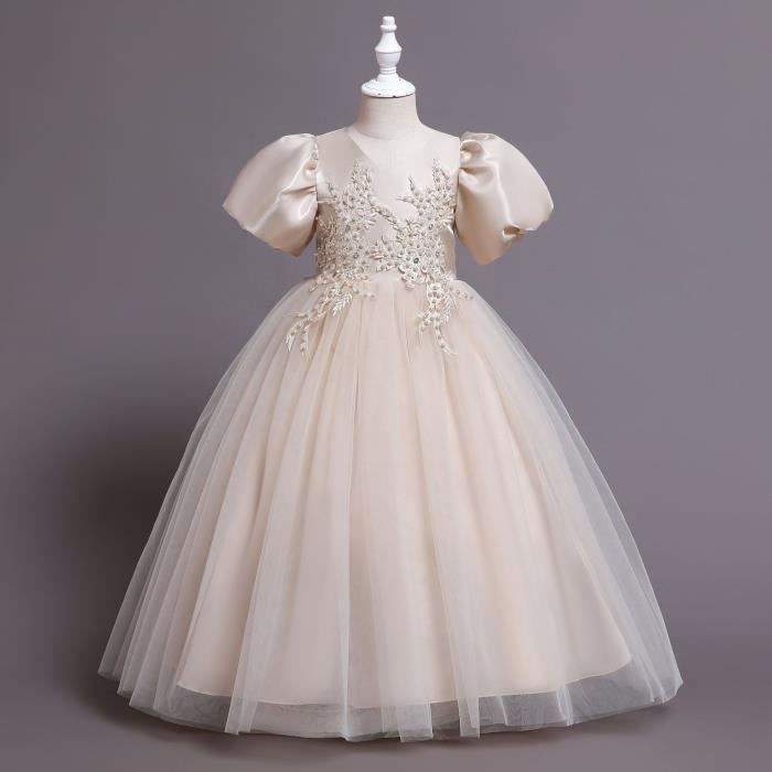 Robe De Cérémonie Princesse Fille Enfant Sans Manches Robe Brodée Longue De Soirée Mariage Rose