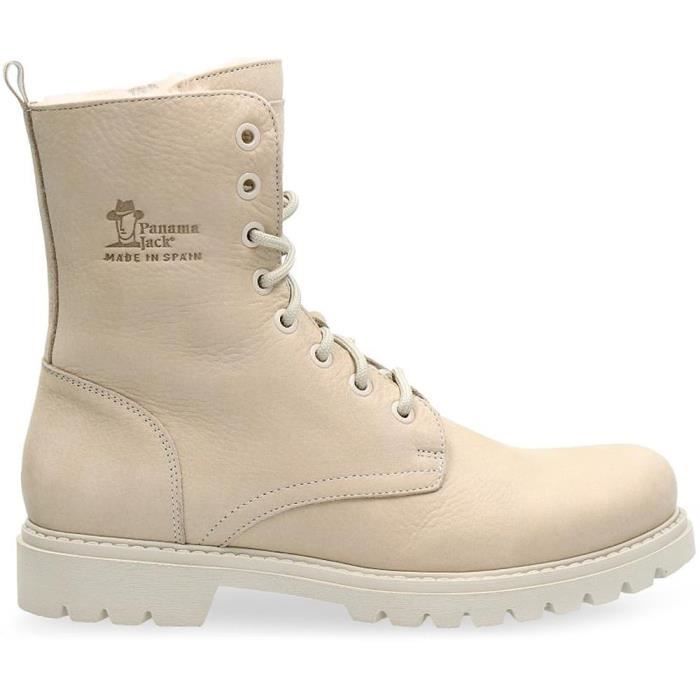 Bottes Panama Jack Frisia Femme Cuir Blanc Brut Talon Plat Haute Brut Cdiscount Chaussures