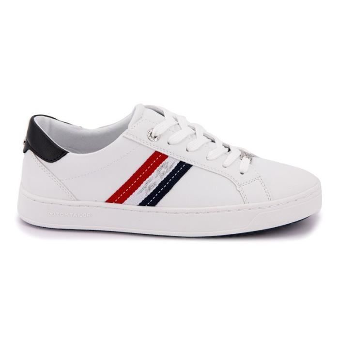 Baskets basses TOM TAILOR Femme Blanc Lacets Textile Blanc Cdiscount Chaussures