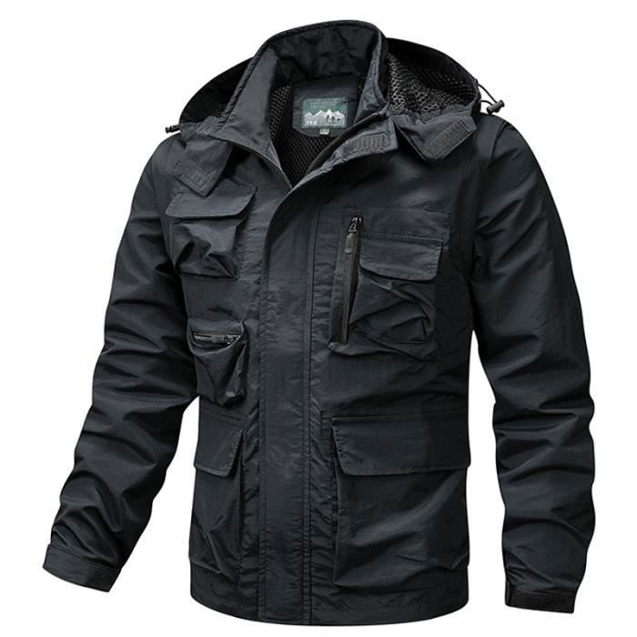 Blouson Homme Multi poches Sechage Rapide Sport Exterieur Impermeable Noir Noir Cdiscount Pret a Porter