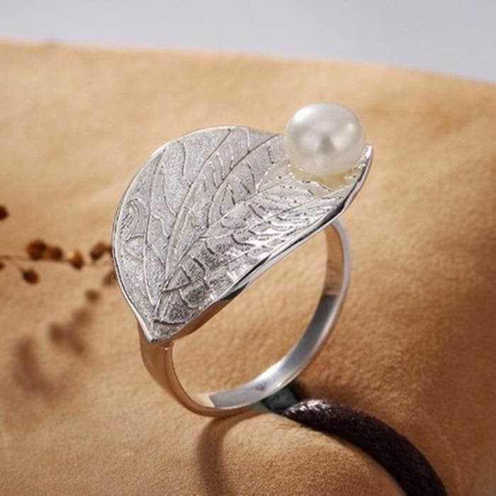 Bague femme r tro argent tha Feuille d index nacr Ouverture