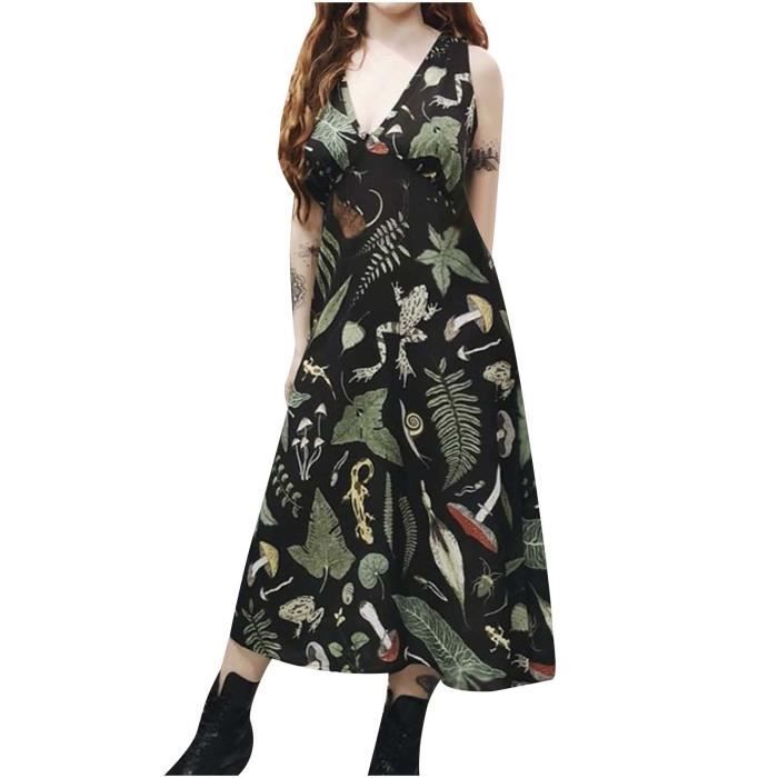 Robe Décolleté V Sans Manches Imprimée Décontractée
