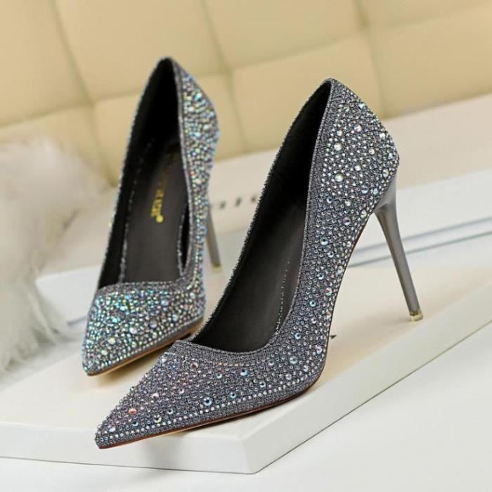 KJEHOME Escarpins Femme Classique Marque De Luxe Talons hauts a bout pointu en diamant de couleur tendance Gris 10CM HAIKEYI Achat Vente ESCARPIN pas cher Cdiscount