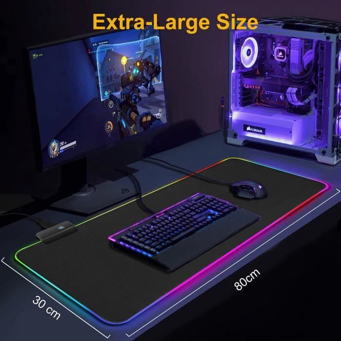 Tapis De Souris Xxl Blanc Tapis De Souris Gamer Rgb Led Lumineuse Surface Antiderapant