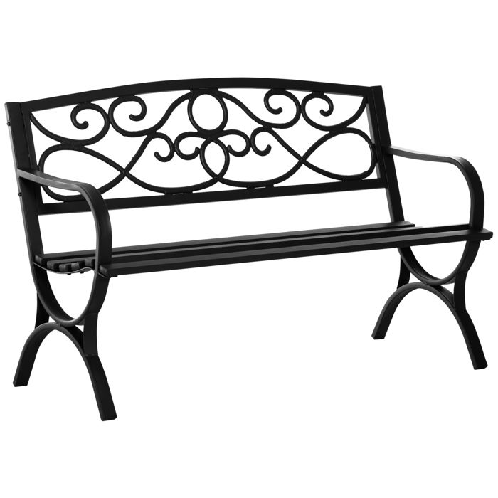 Outsunny - Banc de jardin 2 places - Acier - 128x58.5x 85cm - Noir