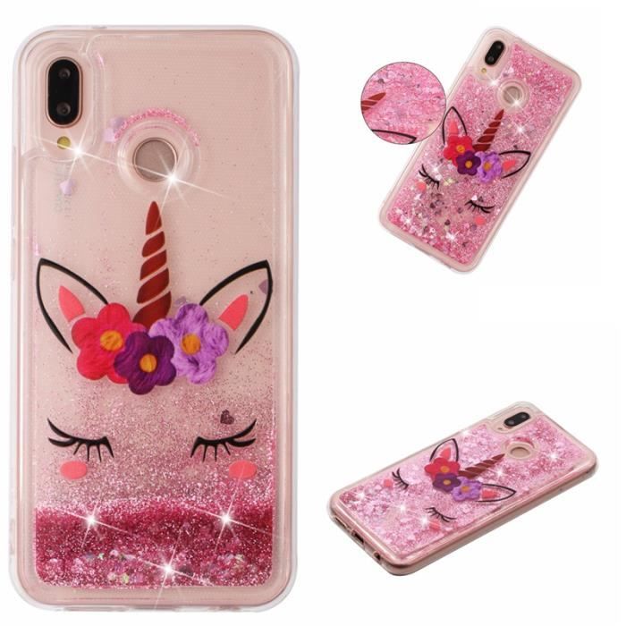 Coque Pour Huawei P20 Lite 5 84 Licorne Avec Paillettes Liquide