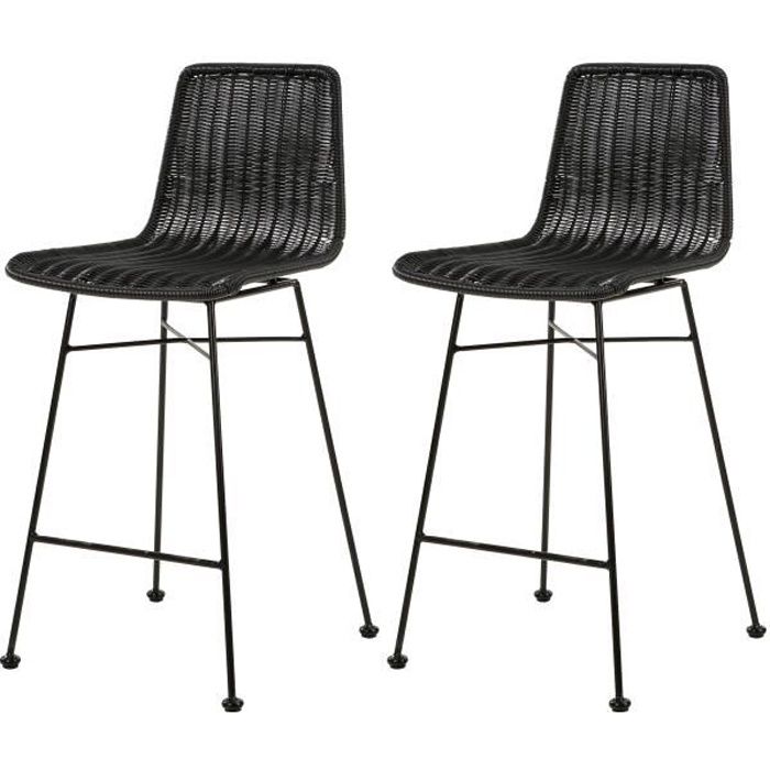 Chaise De Bar Mi Hauteur Mandya Noire 63 Cm Lot De 2 Achat Vente Chaise Cdiscount