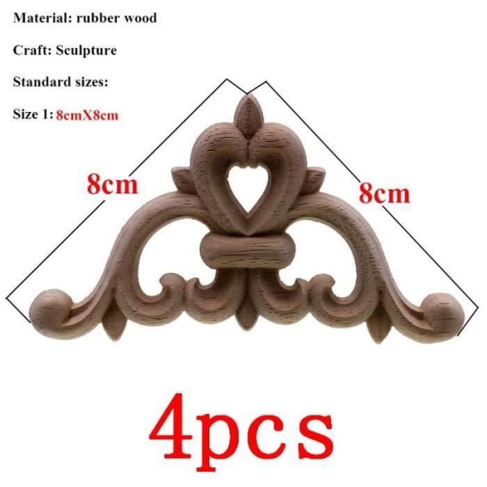 Coin Décoratif En Bois Sculpté Style Rétro - Applique Pour Meuble Ou Porte - 7,6 Cm - Beige - 1 Pièce