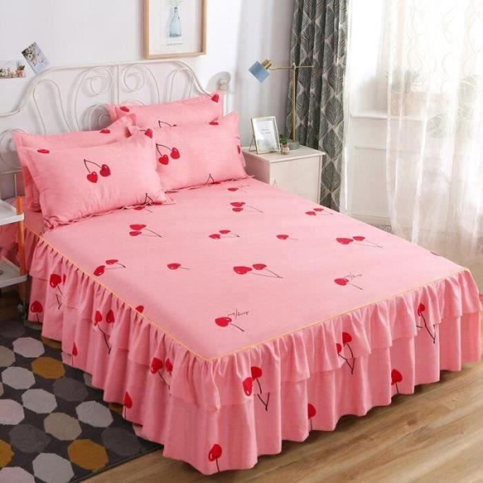 Lucky DcZ 2852 Jupe de lit Double couche en Polyester imprime classique couvre lit antiderapant Pastoral avec taie d Taille 150x20 Cdiscount Maison