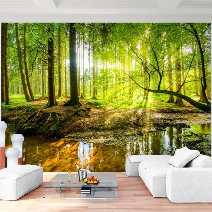 Murales lac de printemps-vert forêt Photo papier peint Grand Mur Art Nature Sauvage