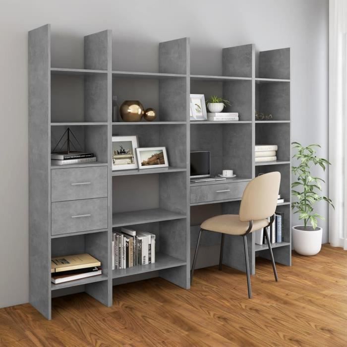 Bibliothèque - SALALIS - SP1772 - Gris béton - 40x35x180 cm - 5 étagères