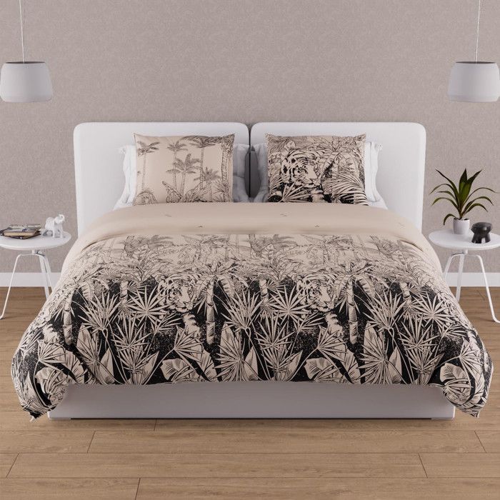 Parure housse de couette en coton 57 fils 260x240 cm TIGRE sable par Soleil docre