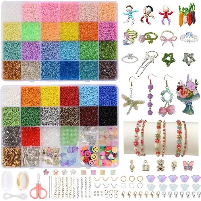 HYHJMISTY 96 Couleurs 12000PCS Perles pour Bracelet, 4mm Perles de Rocaille en Verre, Perles de Rocaille Kit avec 300pcs Perle Lettre, Perles pour Bijoux pour DIY Bracelet, Collier, Boucles d'oreilles