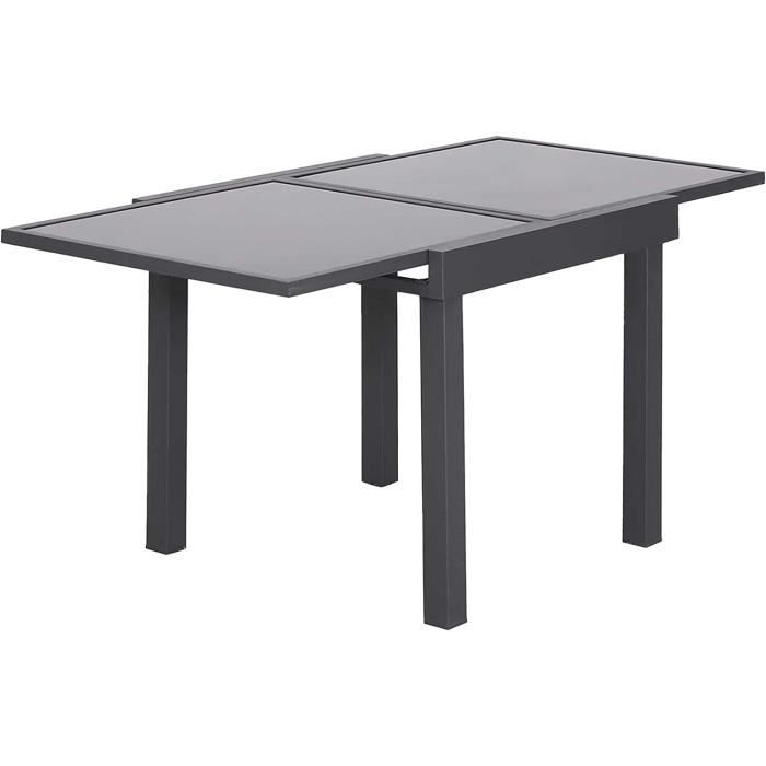 Table De Jardin Extensible En Aluminium Et Verre Trempé - 80x80 Cm, Extensible à 160x80 Cm, Pour 4-6 Personnes - 8