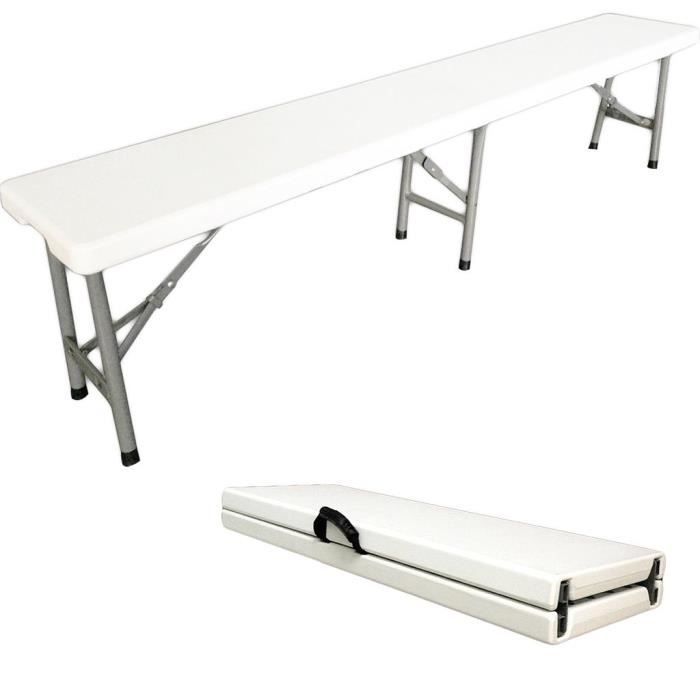 Banc en Plastique Robuste, Banc Pliant Transportable, 183 x 43 x 30 cm,  Blanc, Pliable en deux, Nombre de places: 2 à 4 personnes p - Cdiscount  Jardin