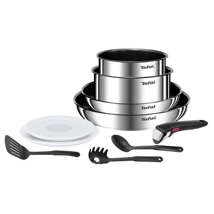 Tefal Ingenio Emotion Batterie de cuisine 10 pièces, Acier inoxydable, Empilable, Revêtement antiadhésif L897AS04