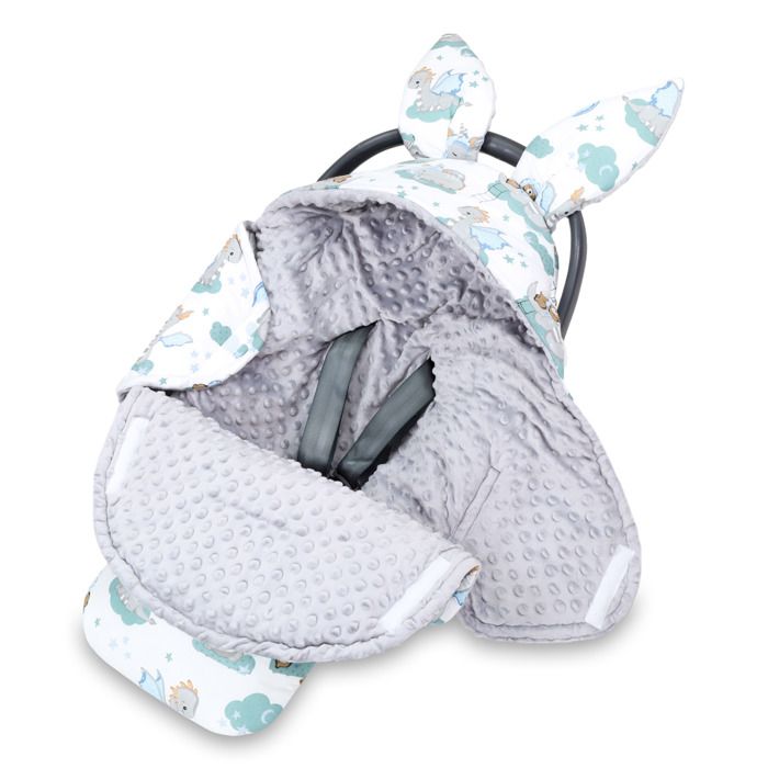 Couverture enveloppante siège bébé hiver 80x87 cm - chancelière couverture bébé pour voiture sac d'hiver coton minky dragon gris