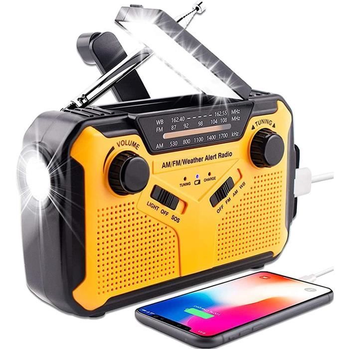 Radio d'urgence à manivelle solaire dynamo AM-FM radio météo LED