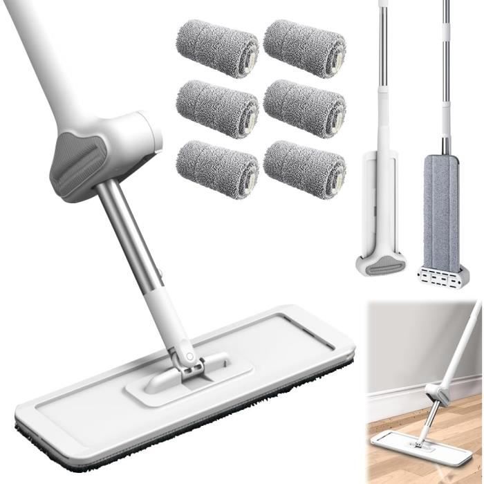 Serpillère en microfibre pour sols en bois dur – Système de serpillère plate pour bois, carrelage, stratifié, vinyle, 2 recharges de tampons humides, têtes de balai réutilisables en microfibre