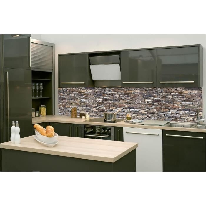 OneWheel, Paroi arrière de cuisine autocollante - 220 x 80 cm - Film PVC rigide - Sticker mural pour carrelage design pierre grise - Motif mur de pierre 2 OneWheel, Paroi arrière de cuisine autocollante - 220 x 80 cm - Film PVC rigide - Sticker mural pour carrelage design pierre grise - Motif mur de pierre 2