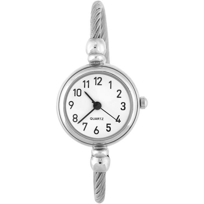 Montre à Quartz pour hommes et femmes, bracelet élastique en alliage de