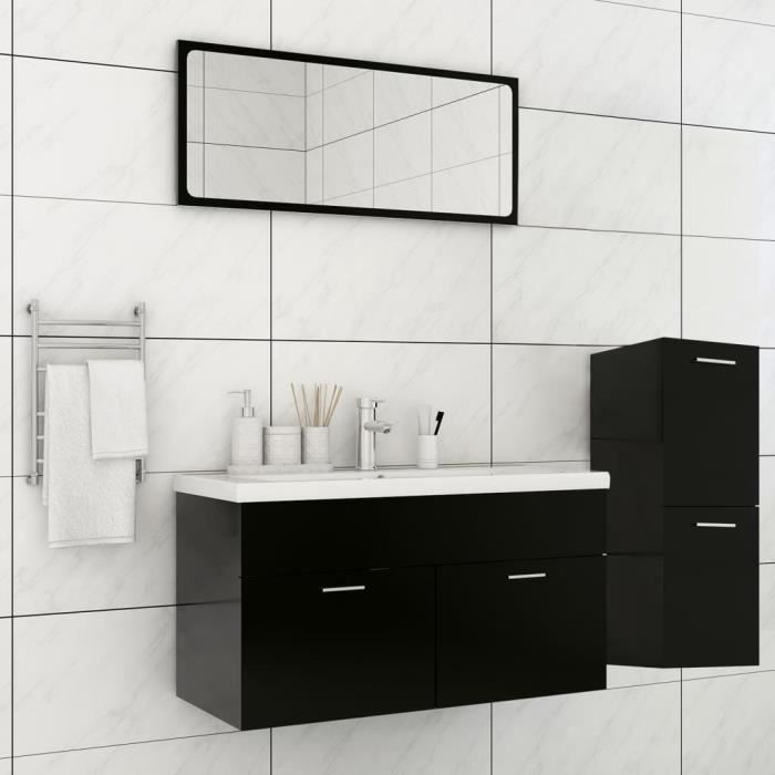 ensemble meuble salle de bain - simple vasque - l 90cm, meuble sous lavabo + mirror, meuble de rangement de salle de bain, noir l29