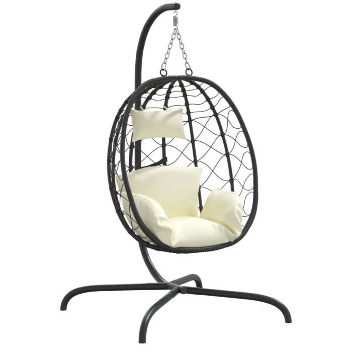 YAJ-Chaise suspendue en forme d'œuf avec coussin blanc crème-YOS7290578789886