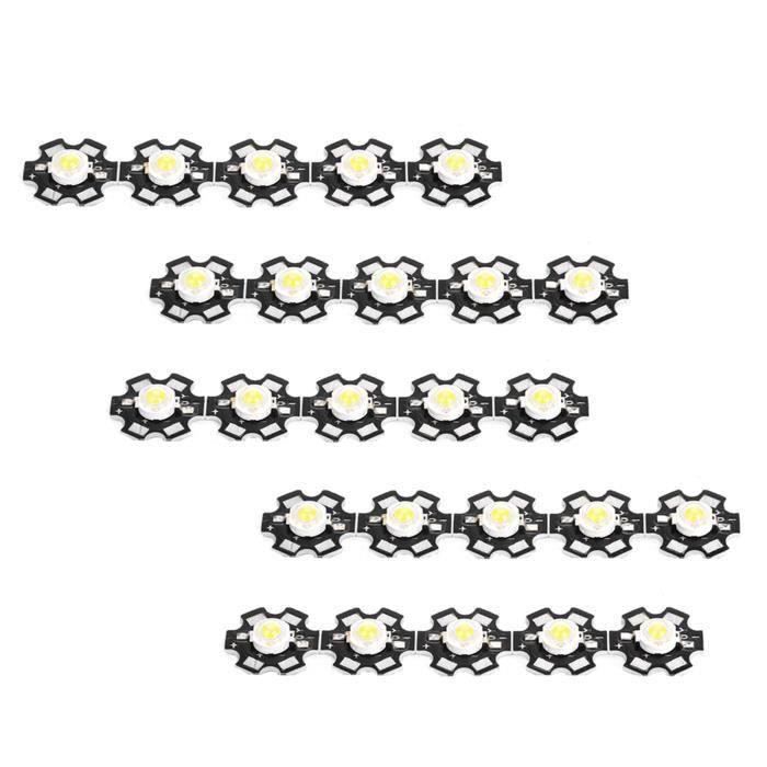 10 Puces LED 3W Haute Puissance - Circuit Étoile Noir 20mm, 6000-6500K Blanc Froid