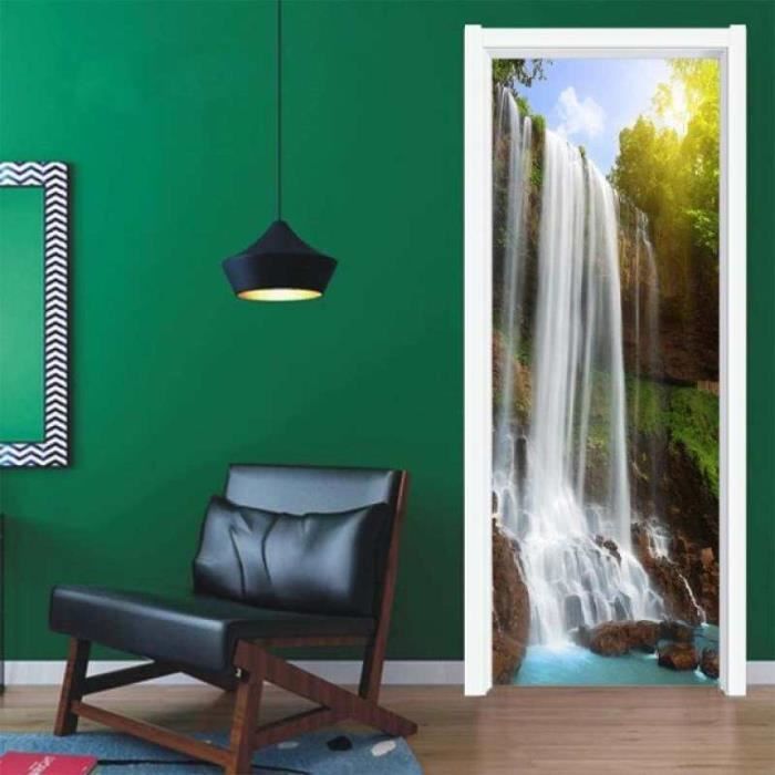 Autocollant Mural 3D Pour Porte - Motif Vitrail Floral - Dimensions 80x200 Cm (2 Panneaux) - PVC Amovible Et Lavable