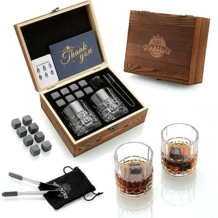 Coffret Cadeau Whisky – 2 Verres + 12 Pierres à Glace En Marbre – Hediyesepeti