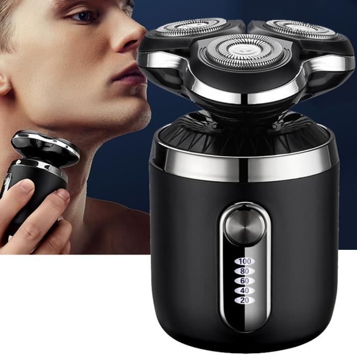 Rasoir Electrique Homme 3 Tête Rotatives 4D Portable Sans fil USB 100% Etanche Tondeuse À Barbe pour Voyage Camping Conduire Cadeaux