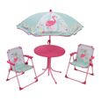 FUN HOUSE 713088 FLAMANT ROSE Salon de jardin avec une table, 2 chaises pliables et un parasol pour enfant-1