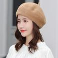 05-55-58CM -Bérets tricotés en fourrure de lapin pour femme, chapeaux simples, couleur unie, automne, hiver-1