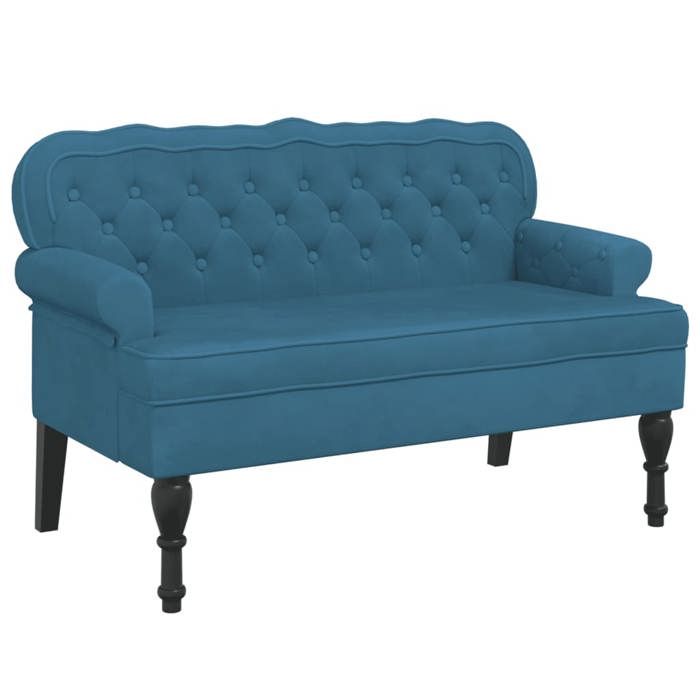 vidaXL Banc avec Coussins, Canapé avec Accoudoir et Dossier, Banquette avec Pieds en Bois, Siège de Salon Salle de Séjour, Moderne, Bleu Tissu