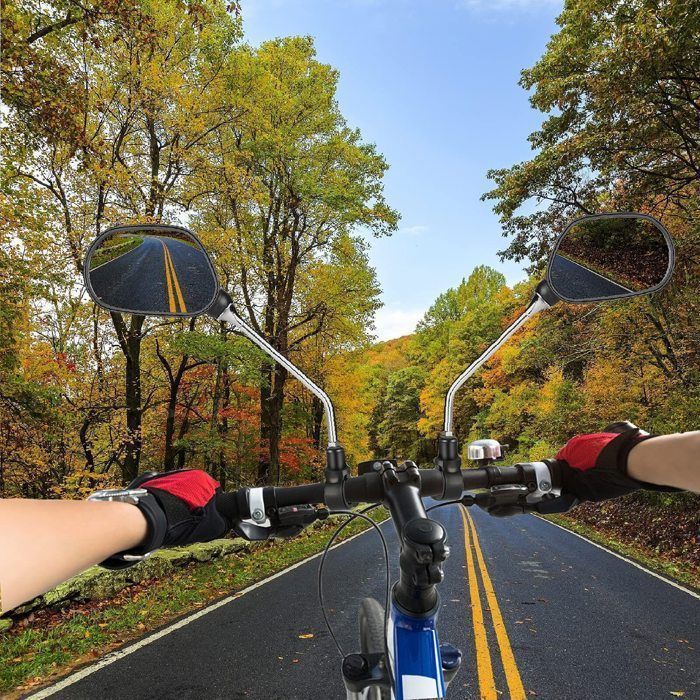 Kit 2 Rétroviseurs De Vélo KUMARS – 360° Rotatifs, HD Convexes, Avec 16 Réflecteurs De Rayon – Pour VTT, Route Et Trottinette