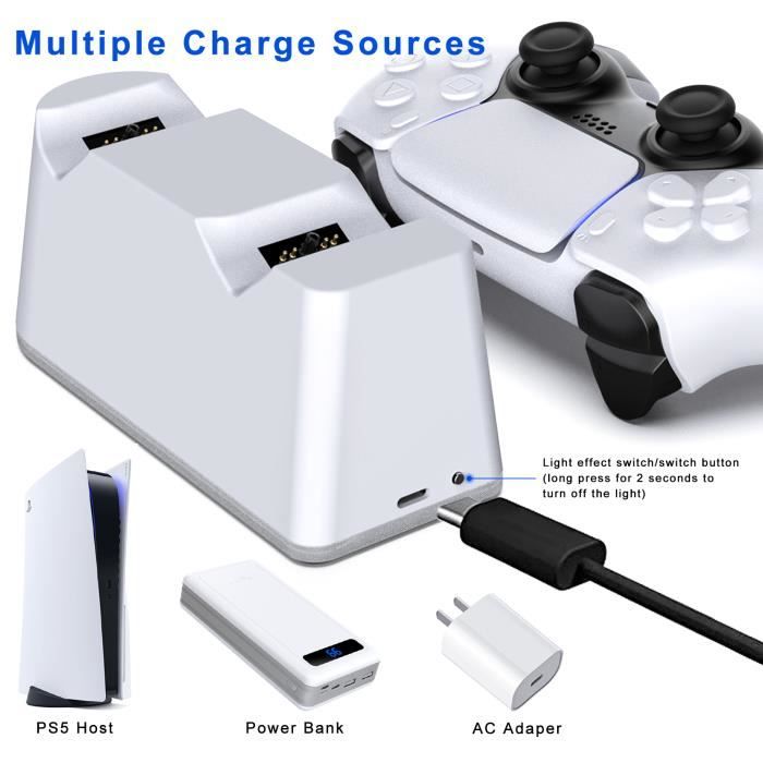 Chargeur pour Manette PS5, DualSense Playstation 5 Station Double USB  Support de Charge Rapide pour Contrôleur Sans Fil - Blanc - Cdiscount  Informatique
