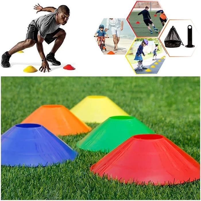 HO-SFSM 30 Cônes De Marquage Slalom - 6 Couleurs - Pour Football, Entraînement Sportif - PE Durable