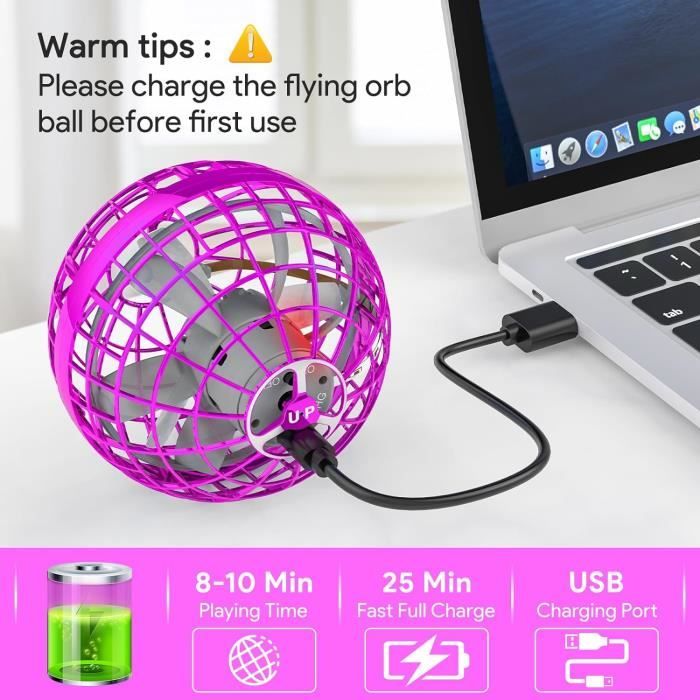 Boule Volante Lumineuse LED LumiFly 360 - Retour Automatique - Jouet Intérieur/extérieur Pour Enfants Et Adultes - Rechargeable USB