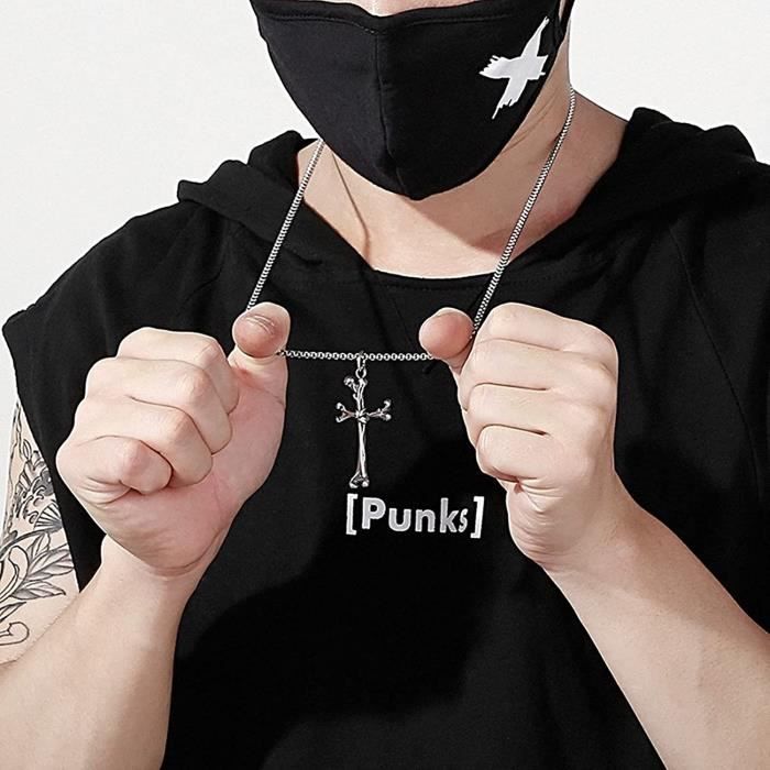 Collier Pendentif Homme Os Sculpté Blanc Sur Noir - Marque Oxbow, Chaîne Acier, Occasion