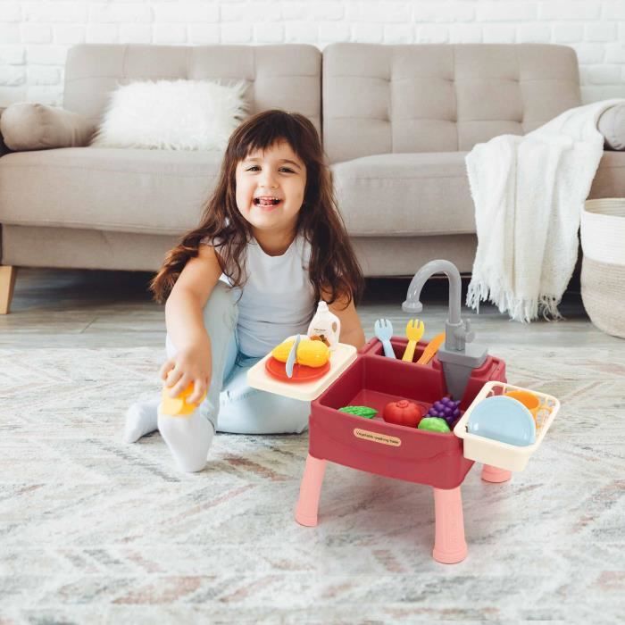 Jouet Évier - Évier de Cuisine Enfant avec Eau Courante,Système Automatique de Cycle d'eau Accessoires Lave-Vaisselle Inclus Éducatifs d'Imitation pour Pratique