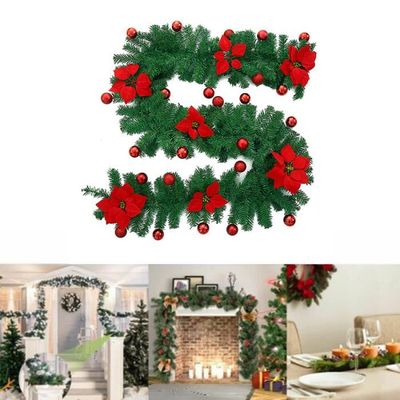 Guirlande De Noël Lumineuse 270 Cm Avec Minuterie | 30 LED, Ornements Inclus (fleurs, Baies, Boules) | Étanche, Pour Intérieur Et Extérieur