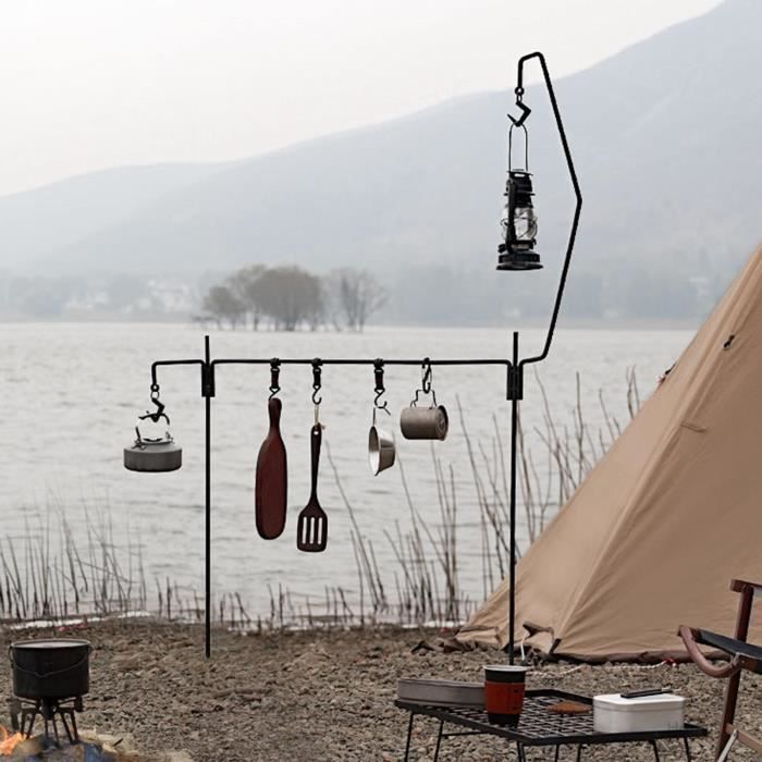 Poteau de lampe d'extérieur avec piquet et crochet lanterne poteau cintre  en fer réglable pour la pêche, la randonnée, 5